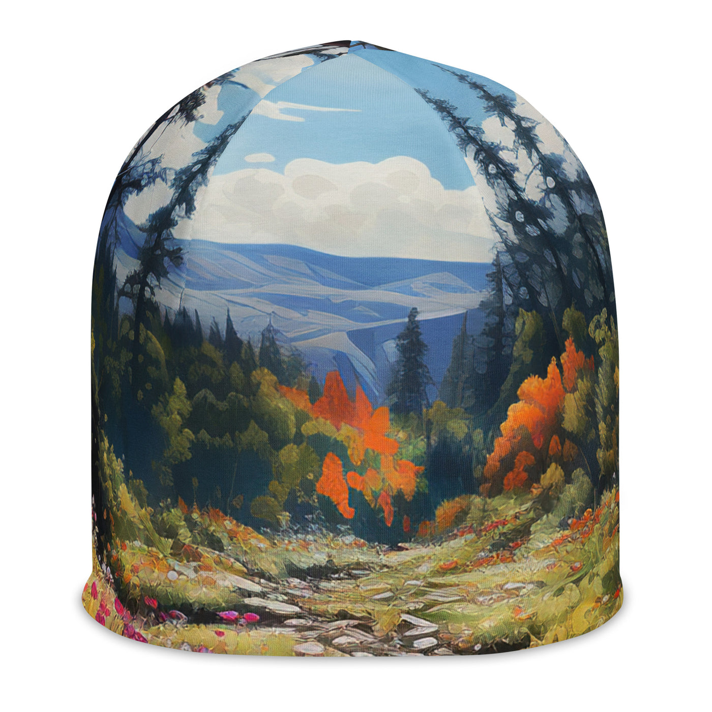 Berge, schöne Blumen und Bach im Wald - Beanie (All-Over Print) berge xxx L