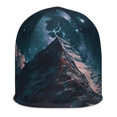 Zelt und Berg in der Nacht - Sterne am Himmel - Landschaftsmalerei - Beanie (All-Over Print) camping xxx