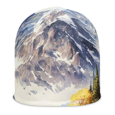 Epische Berge und Berghütte - Landschaftsmalerei - Beanie (All-Over Print) berge xxx