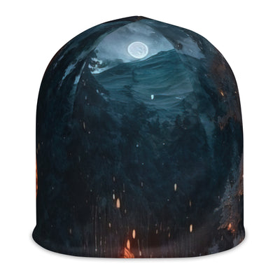 Lagerfeuer beim Camping - Wald mit Schneebedeckten Bäumen - Malerei - Beanie (All-Over Print) camping xxx