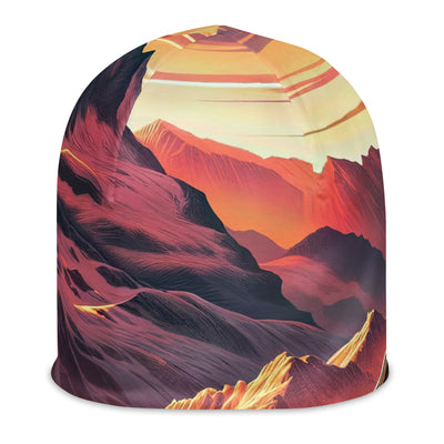 Berghütte im goldenen Sonnenuntergang: Digitale Alpenillustration - Beanie (All-Over Print) berge xxx yyy zzz