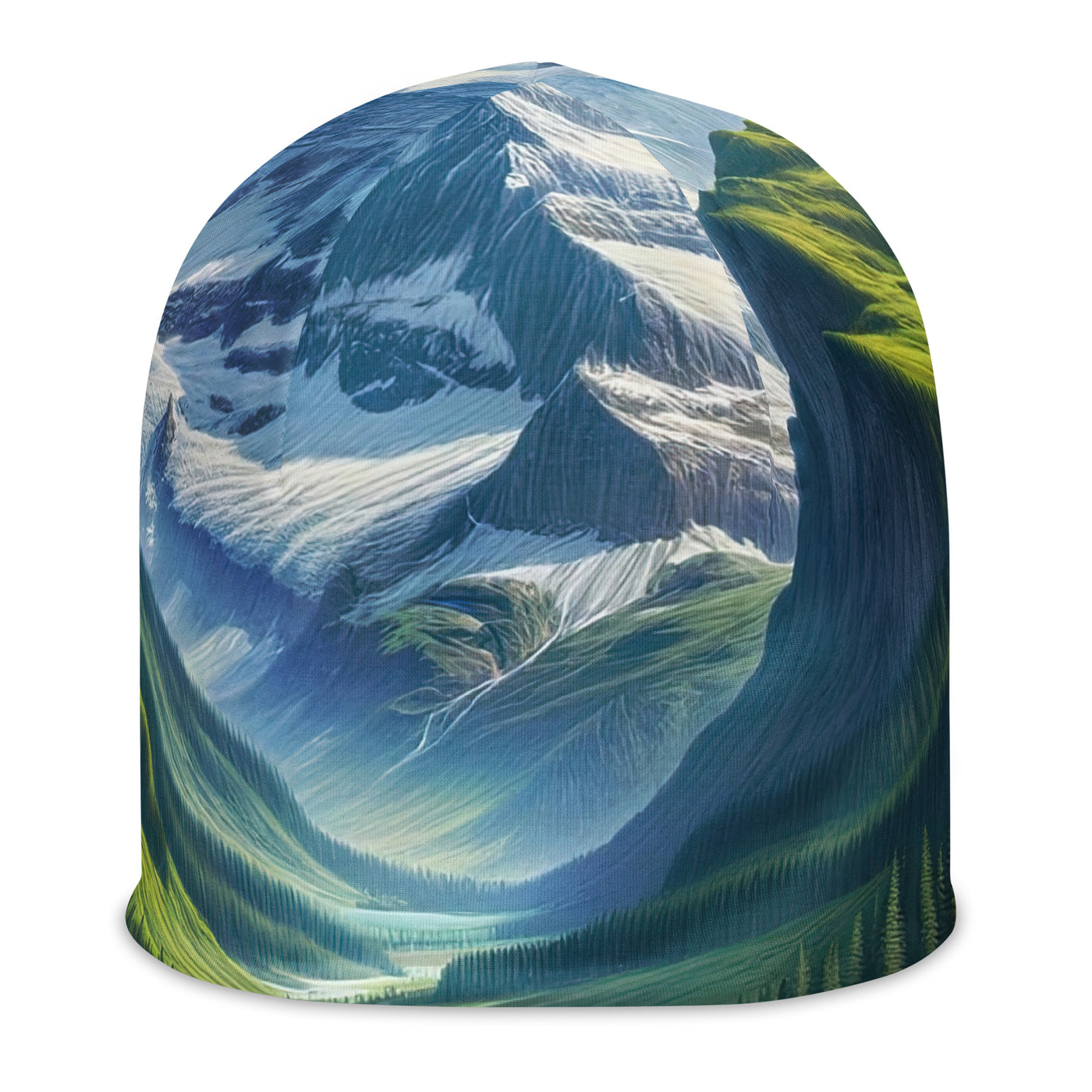 Wanderer in den Bergen und Wald: Digitale Malerei mit grünen kurvenreichen Pfaden - Beanie (All-Over Print) wandern xxx yyy zzz L
