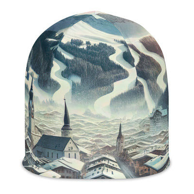Winter in Kitzbühel: Digitale Malerei von schneebedeckten Dächern - Beanie (All-Over Print) berge xxx yyy zzz