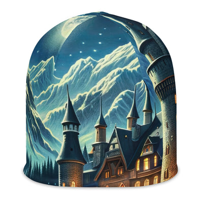 Mondhelle Schlossnacht in den Alpen, sternenklarer Himmel - Beanie (All-Over Print) berge xxx yyy zzz