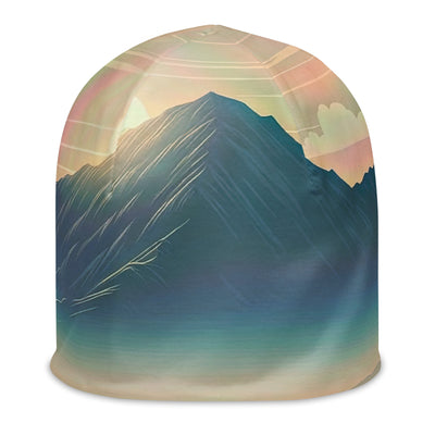 Bergszene bei Morgendämmerung, erste Sonnenstrahlen auf Bergrücken - Beanie (All-Over Print) berge xxx yyy zzz