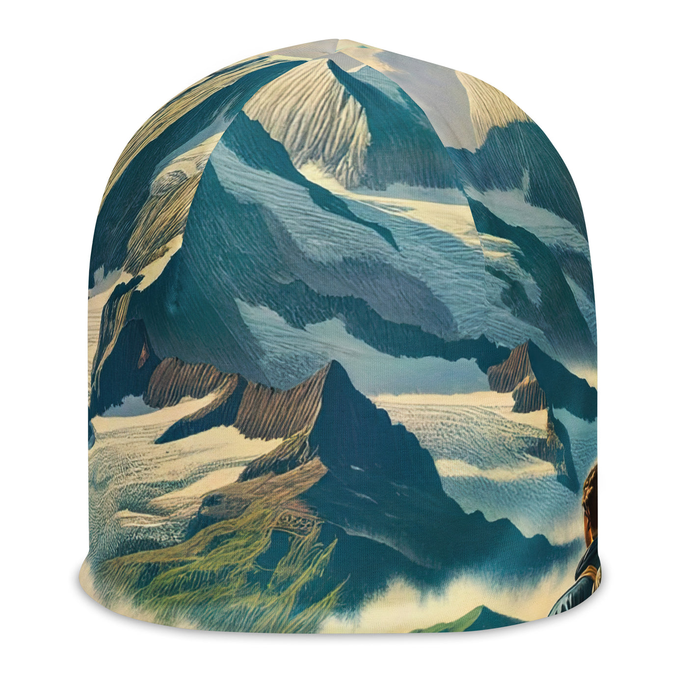 Panoramablick der Alpen mit Wanderer auf einem Hügel und schroffen Gipfeln - Beanie (All-Over Print) wandern xxx yyy zzz L