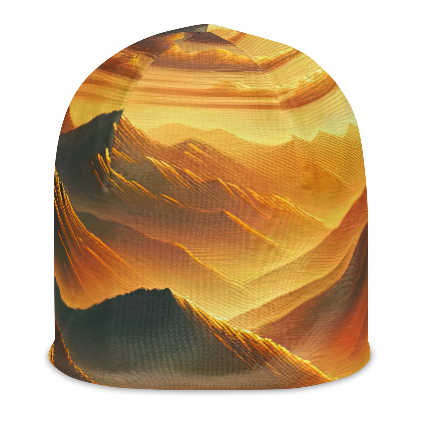 Ölgemälde der Berge in der goldenen Stunde, Sonnenuntergang über warmer Landschaft - Beanie (All-Over Print) berge xxx yyy zzz