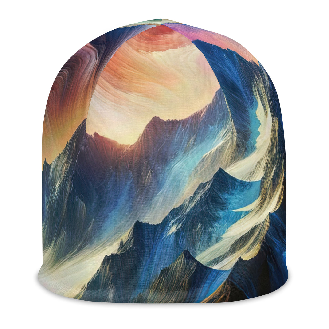 Foto eines abstrakt-expressionistischen Alpengemäldes mit Wanderersilhouette - Beanie (All-Over Print) wandern xxx yyy zzz L