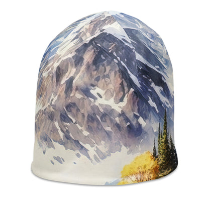 Epische Berge und Berghütte - Landschaftsmalerei - Beanie (All-Over Print) berge xxx