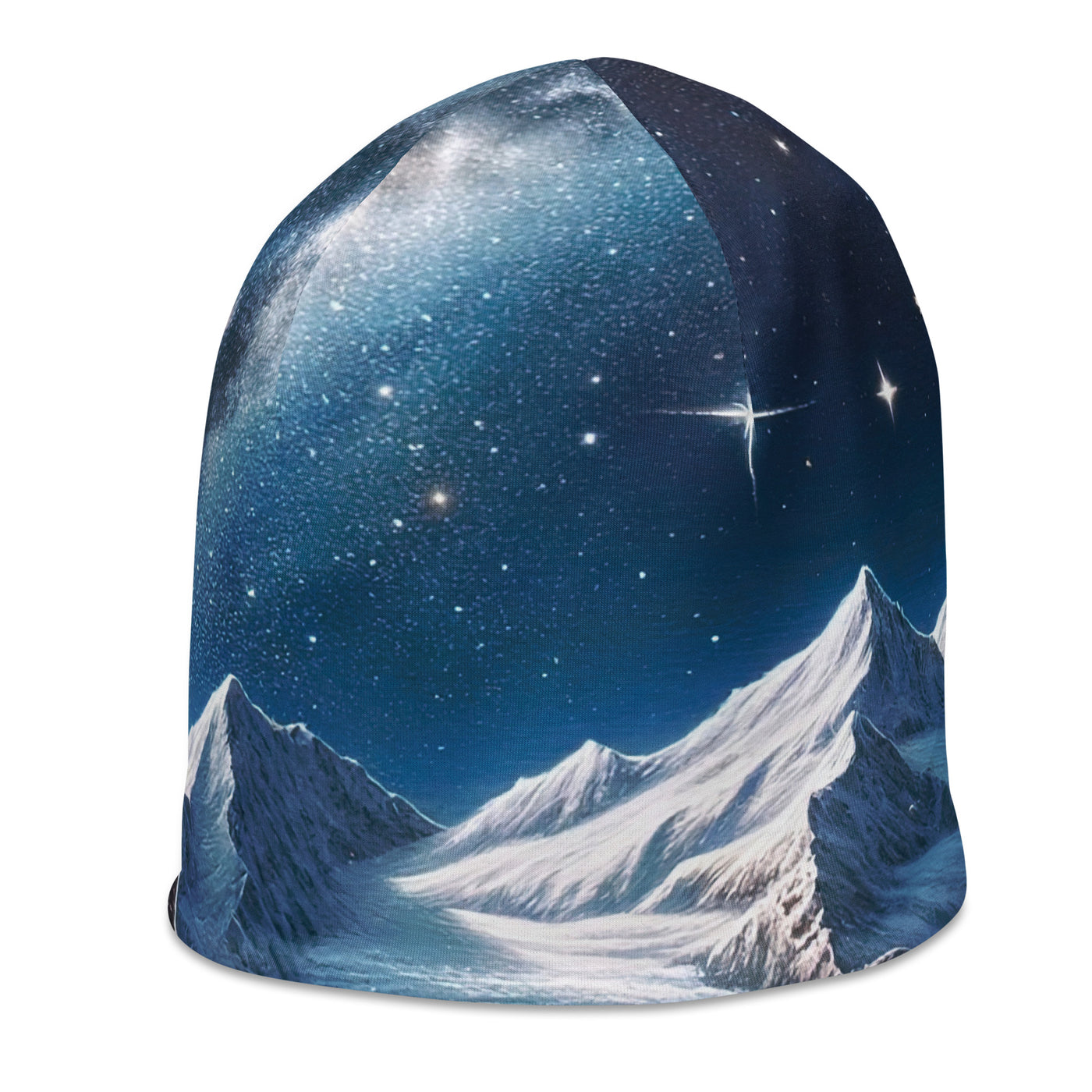 Sternennacht und Eisbär: Acrylgemälde mit Milchstraße, Alpen und schneebedeckte Gipfel - Beanie (All-Over Print) camping xxx yyy zzz