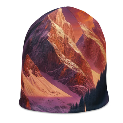 Magische Alpenstunde: Digitale Kunst mit warmem Himmelsschein über schneebedeckte Berge - Beanie (All-Over Print) berge xxx yyy zzz