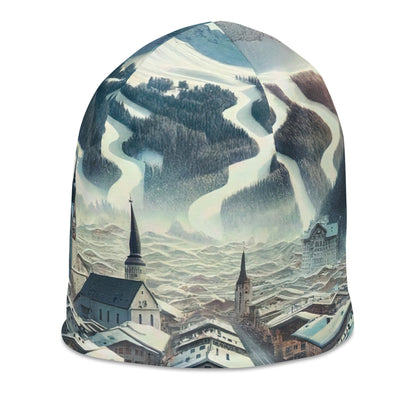 Winter in Kitzbühel: Digitale Malerei von schneebedeckten Dächern - Beanie (All-Over Print) berge xxx yyy zzz