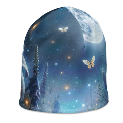 Ätherische Mondnacht auf blühender Wiese, silbriger Blumenglanz - Beanie (All-Over Print) camping xxx yyy zzz