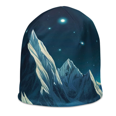Sternenklare Nacht über den Alpen, Vollmondschein auf Schneegipfeln - Beanie (All-Over Print) berge xxx yyy zzz