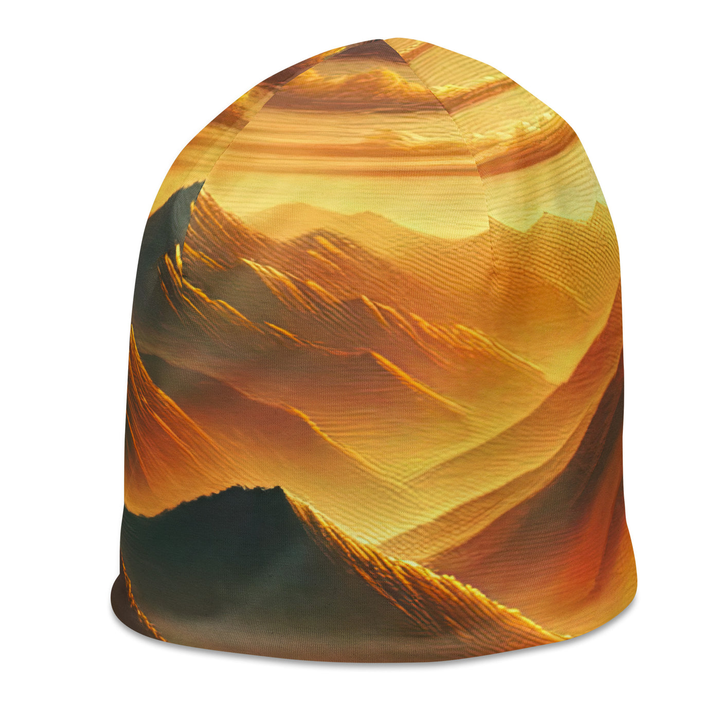 Ölgemälde der Berge in der goldenen Stunde, Sonnenuntergang über warmer Landschaft - Beanie (All-Over Print) berge xxx yyy zzz