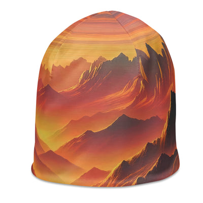 Ölgemälde der Alpen in der goldenen Stunde mit Wanderer, Orange-Rosa Bergpanorama - Beanie (All-Over Print) wandern xxx yyy zzz