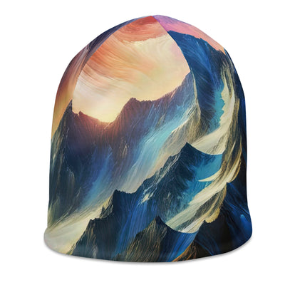 Foto eines abstrakt-expressionistischen Alpengemäldes mit Wanderersilhouette - Beanie (All-Over Print) wandern xxx yyy zzz