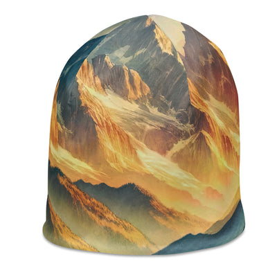 Aquarell der Alpenpracht bei Sonnenuntergang, Berge im goldenen Licht - Beanie (All-Over Print) berge xxx yyy zzz