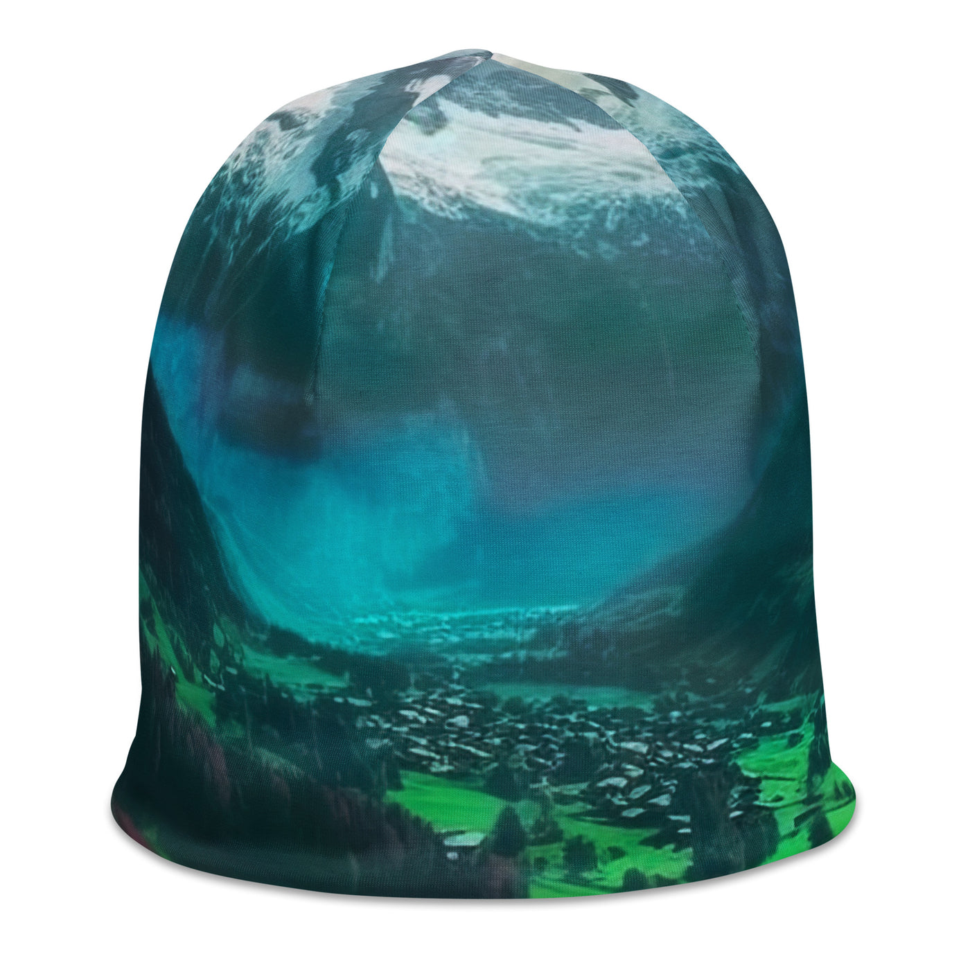 Berglandschaft und Dorf - Fotorealistische Malerei - Beanie (All-Over Print) berge xxx