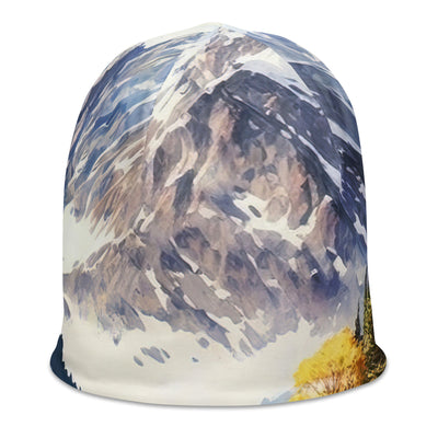 Epische Berge und Berghütte - Landschaftsmalerei - Beanie (All-Over Print) berge xxx