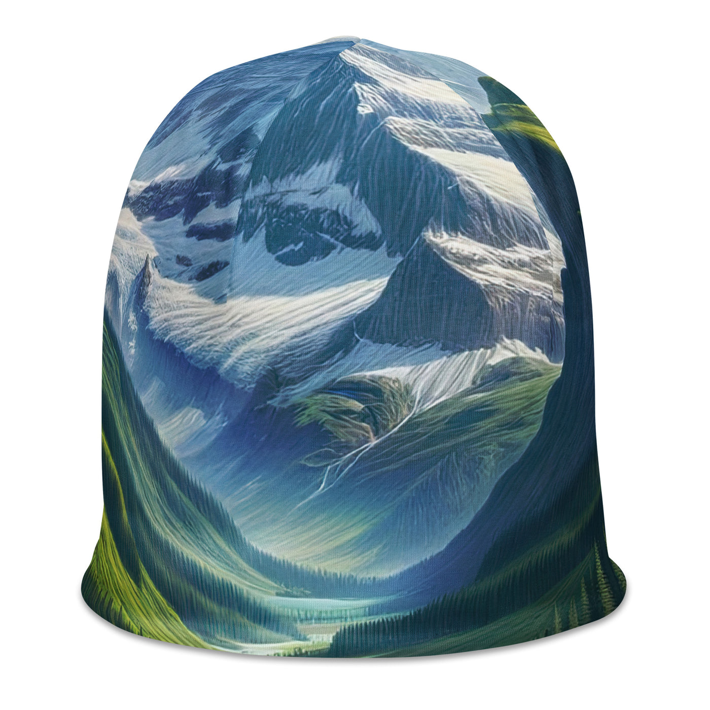 Wanderer in den Bergen und Wald: Digitale Malerei mit grünen kurvenreichen Pfaden - Beanie (All-Over Print) wandern xxx yyy zzz