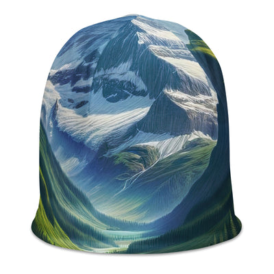 Wanderer in den Bergen und Wald: Digitale Malerei mit grünen kurvenreichen Pfaden - Beanie (All-Over Print) wandern xxx yyy zzz