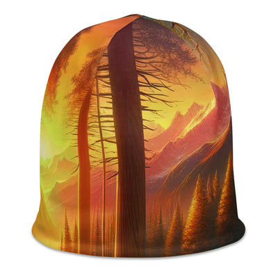 Golden-Stunde Alpenwald, Sonnenlicht durch Blätterdach - Beanie (All-Over Print) camping xxx yyy zzz