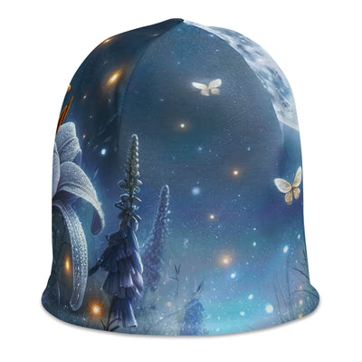 Ätherische Mondnacht auf blühender Wiese, silbriger Blumenglanz - Beanie (All-Over Print) camping xxx yyy zzz