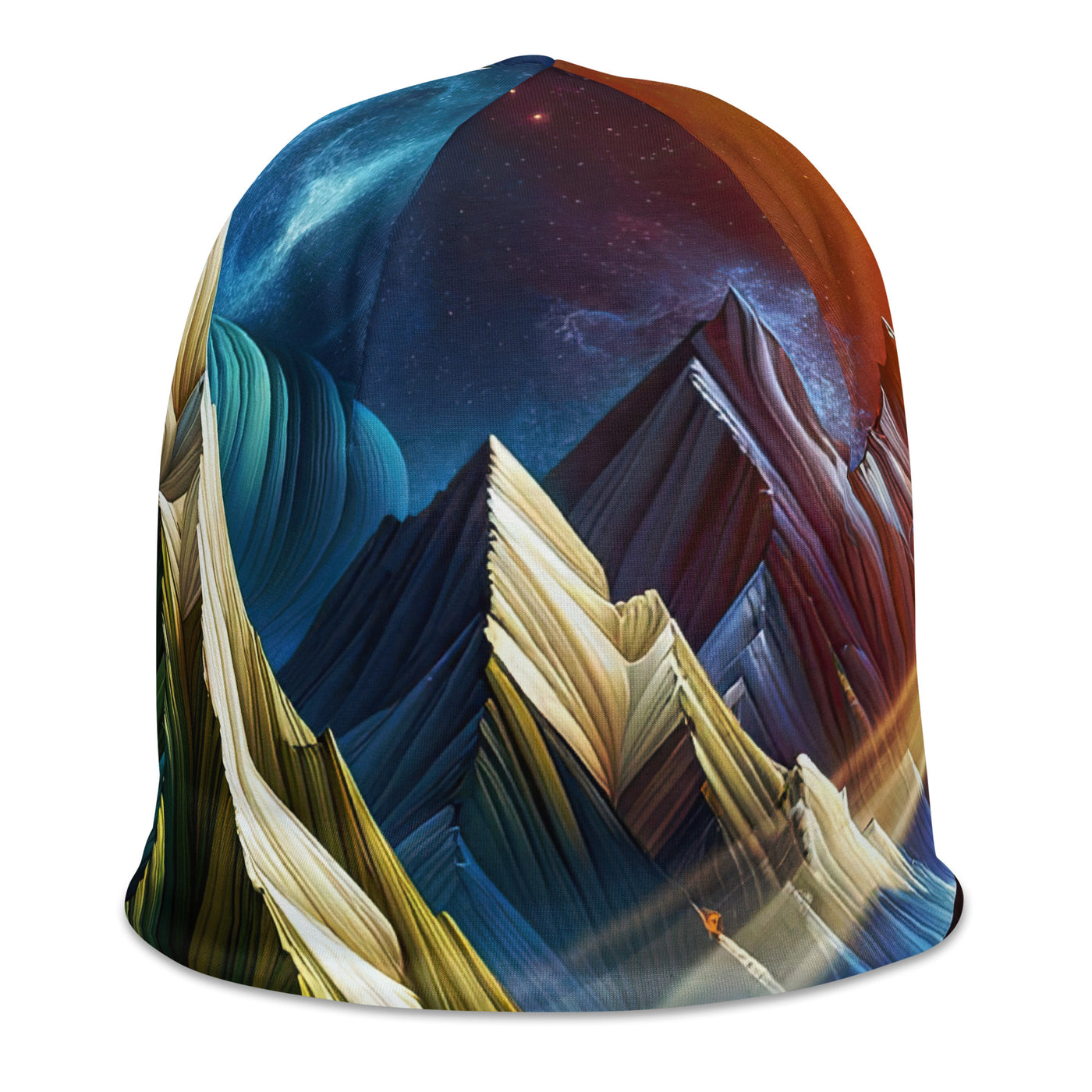 Abstrakte Bergwelt in lebendigen Farben mit Zelt - Beanie (All-Over Print) camping xxx yyy zzz