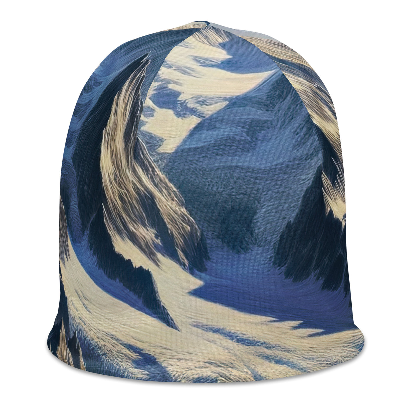 Ölgemälde der Alpen mit hervorgehobenen zerklüfteten Geländen im Licht und Schatten - Beanie (All-Over Print) berge xxx yyy zzz