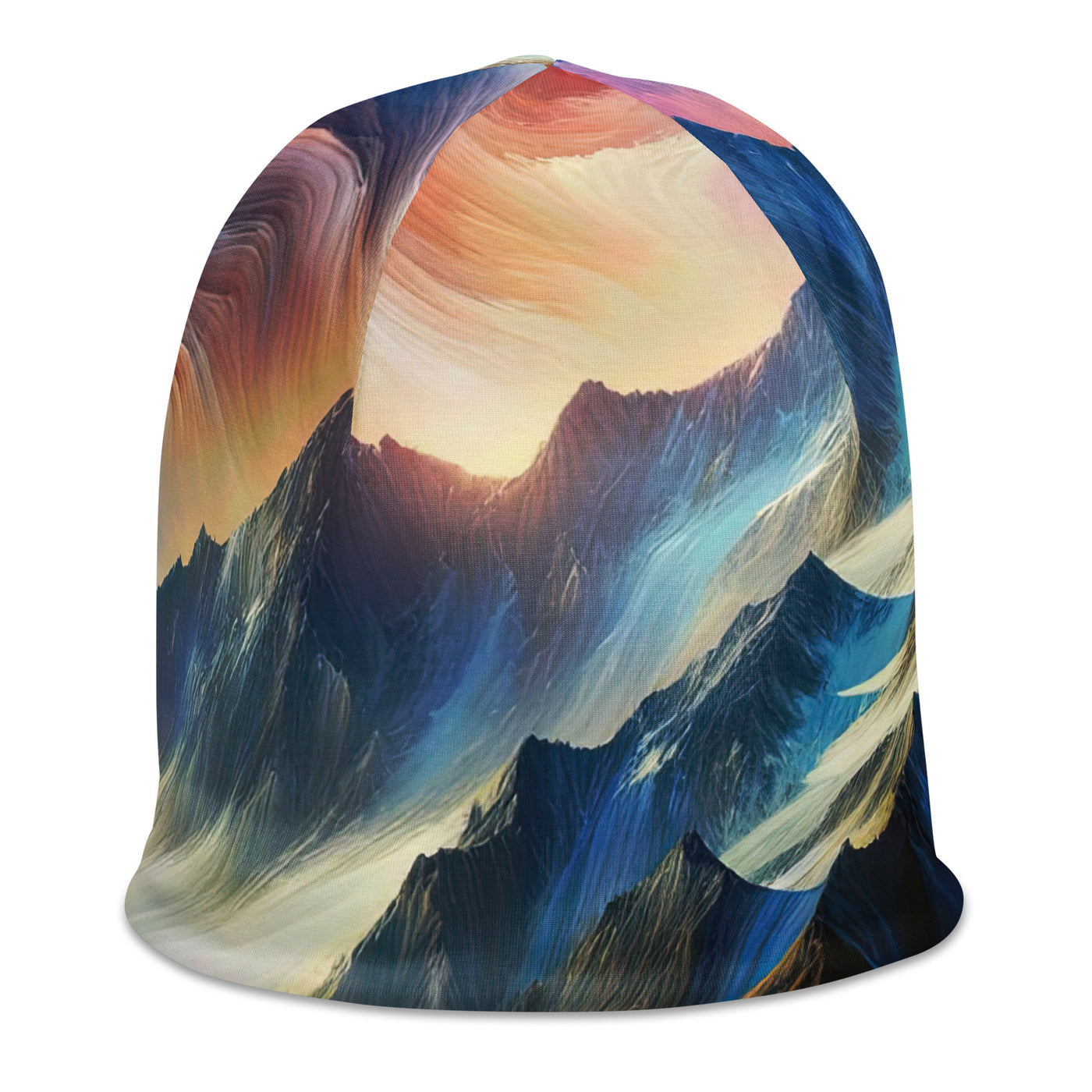 Foto eines abstrakt-expressionistischen Alpengemäldes mit Wanderersilhouette - Beanie (All-Over Print) wandern xxx yyy zzz