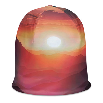 Foto der Alpenwildnis beim Sonnenuntergang, Himmel in warmen Orange-Tönen - Beanie (All-Over Print) berge xxx yyy zzz