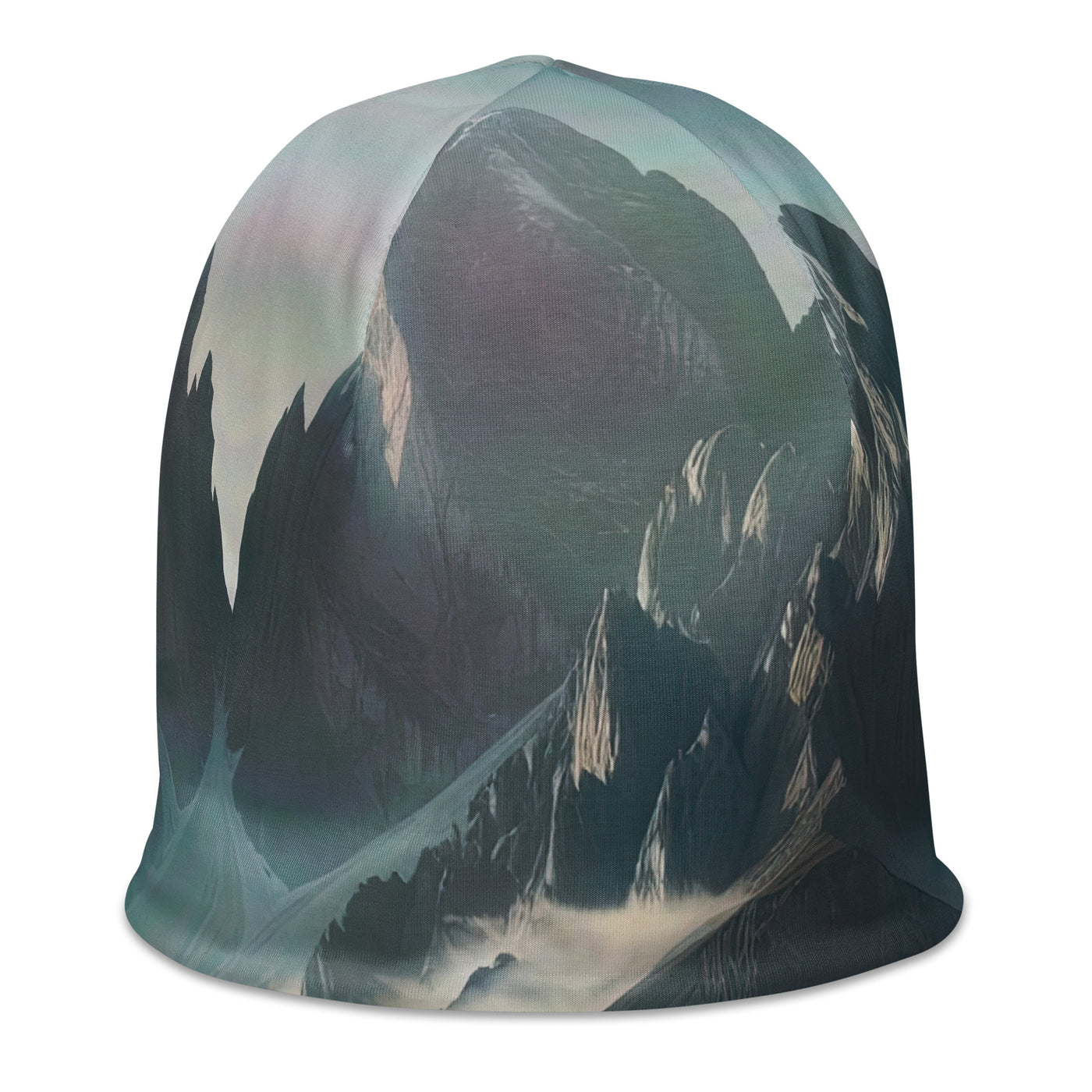 Foto eines nebligen Alpenmorgens, scharfe Gipfel ragen aus dem Nebel - Beanie (All-Over Print) berge xxx yyy zzz