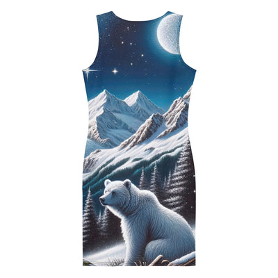 Sternennacht und Eisbär: Acrylgemälde mit Milchstraße, Alpen und schneebedeckte Gipfel - Langes Damen Kleid (All-Over Print) camping xxx yyy zzz