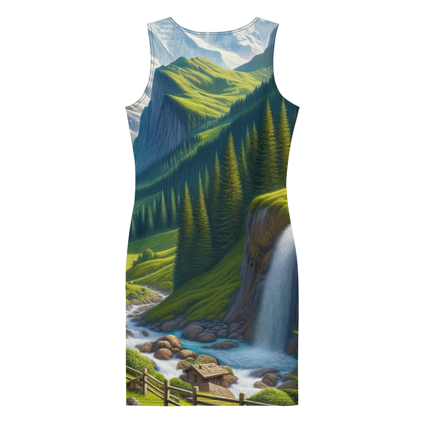 Wanderer in den Bergen und Wald: Digitale Malerei mit grünen kurvenreichen Pfaden - Langes Damen Kleid (All-Over Print) wandern xxx yyy zzz