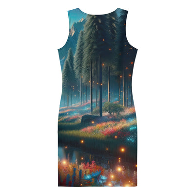 Ätherischer Alpenwald: Digitale Darstellung mit leuchtenden Bäumen und Blumen - Langes Damen Kleid (All-Over Print) camping xxx yyy zzz