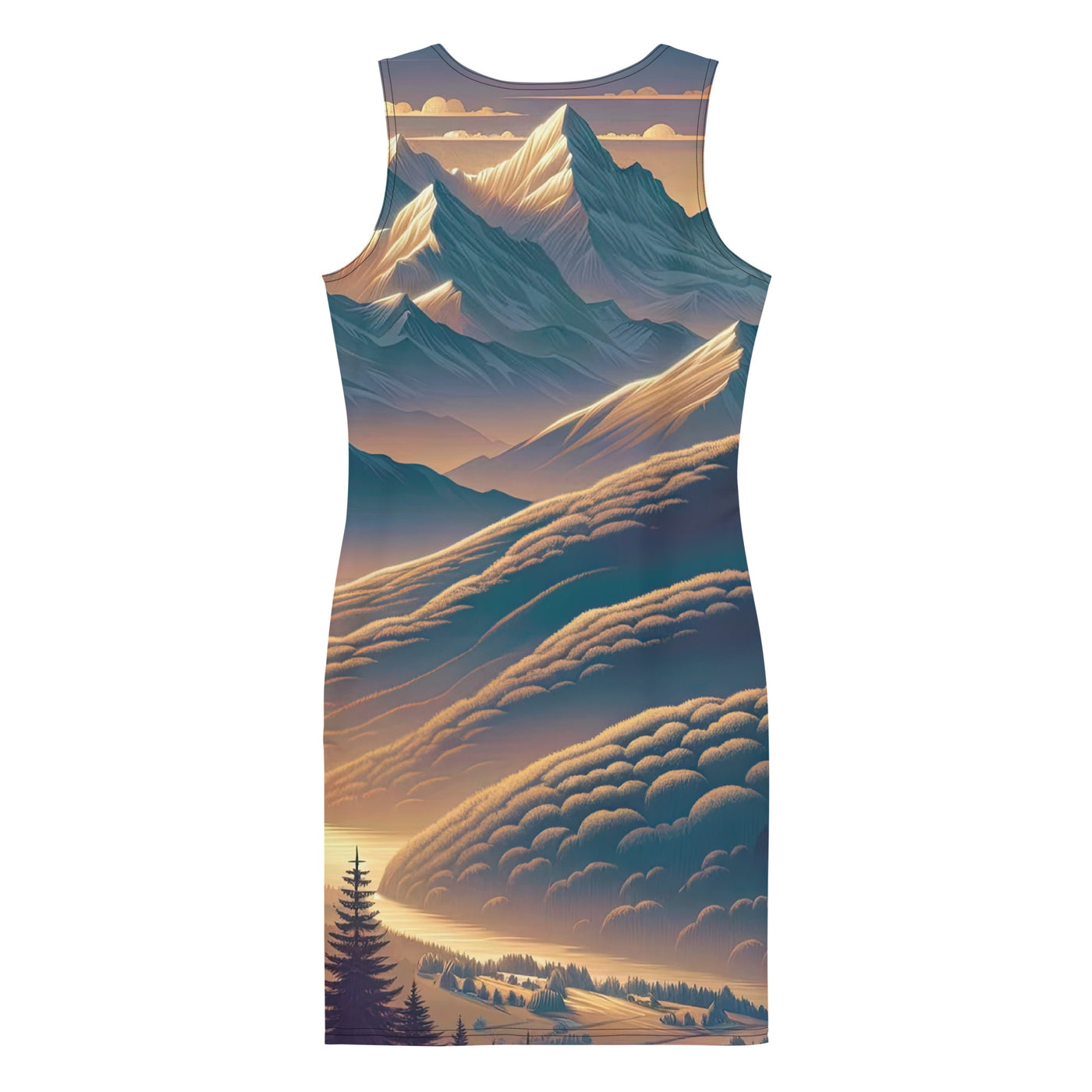 Alpen-Morgendämmerung, erste Sonnenstrahlen auf Schneegipfeln - Langes Damen Kleid (All-Over Print) berge xxx yyy zzz