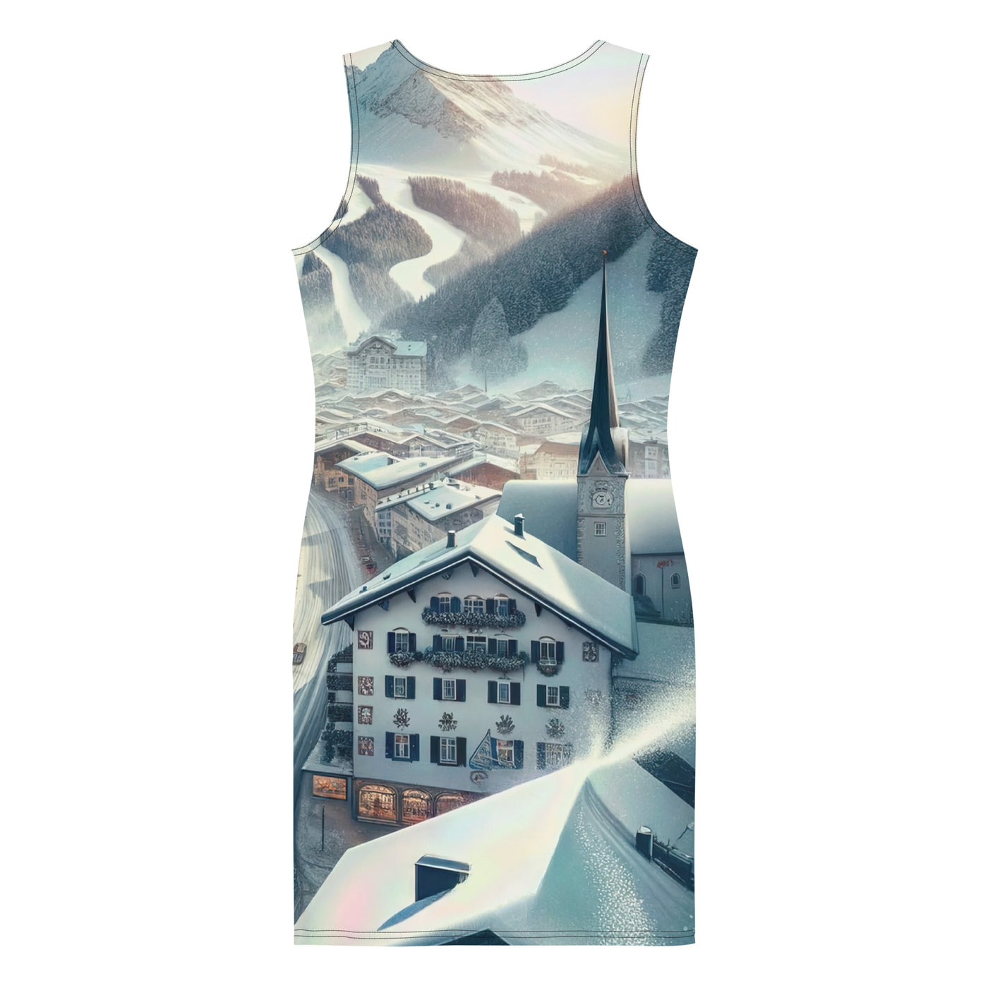 Winter in Kitzbühel: Digitale Malerei von schneebedeckten Dächern - Langes Damen Kleid (All-Over Print) berge xxx yyy zzz