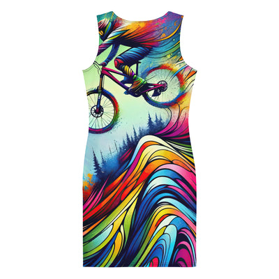 Mountainbiker in farbenfroher Alpenkulisse mit abstraktem Touch (M) - Langes Damen Kleid (All-Over Print) xxx yyy zzz