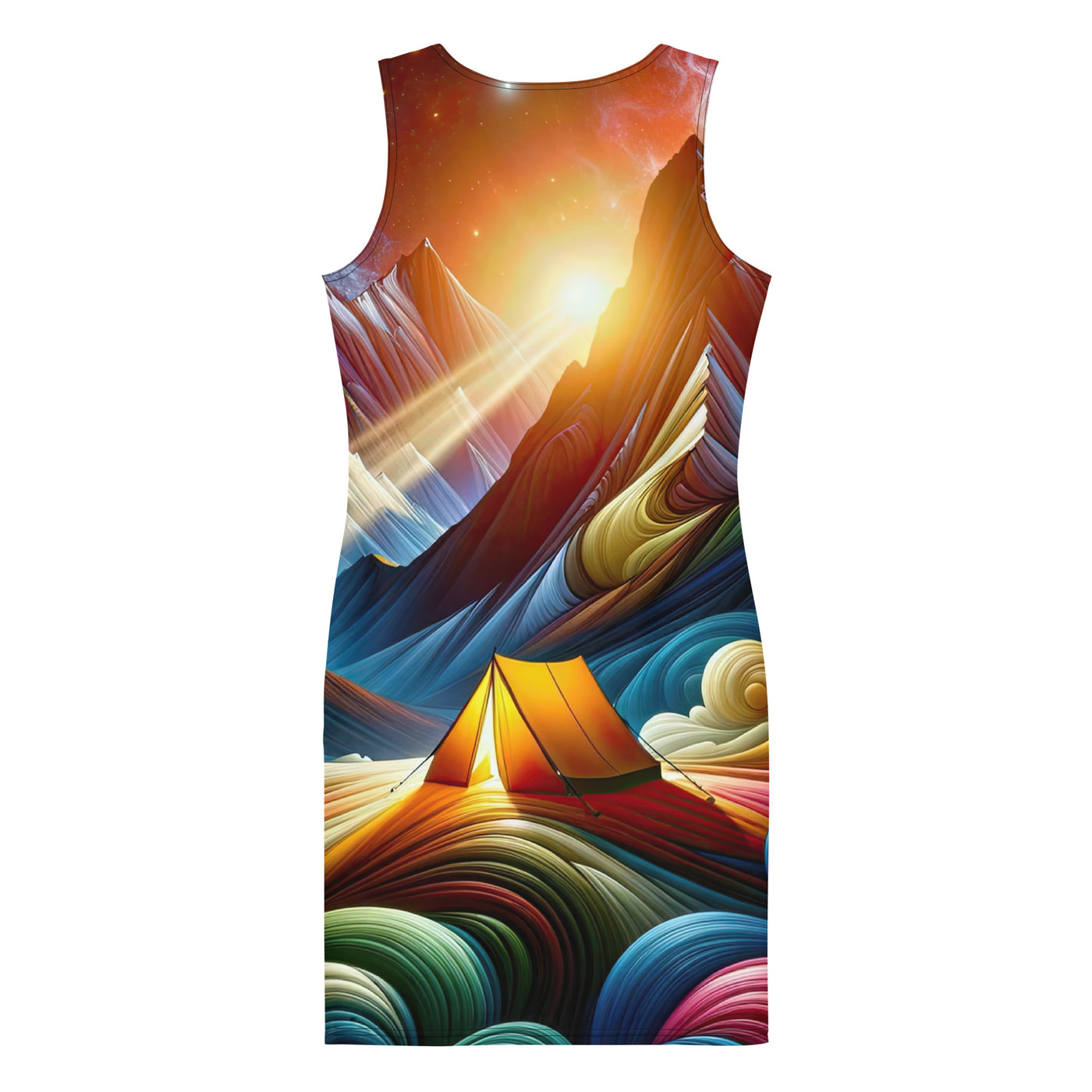 Abstrakte Bergwelt in lebendigen Farben mit Zelt - Langes Damen Kleid (All-Over Print) camping xxx yyy zzz