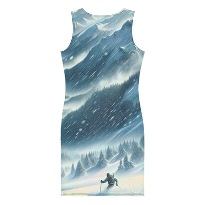 Alpine Wildnis im Wintersturm mit Skifahrer, verschneite Landschaft - Langes Damen Kleid (All-Over Print) klettern ski xxx yyy zzz