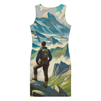 Panoramablick der Alpen mit Wanderer auf einem Hügel und schroffen Gipfeln - Langes Damen Kleid (All-Over Print) wandern xxx yyy zzz