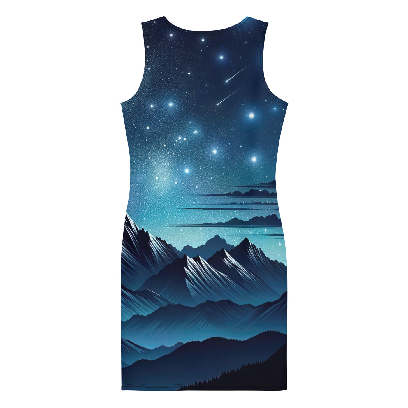 Alpen unter Sternenhimmel mit glitzernden Sternen und Meteoren - Langes Damen Kleid (All-Over Print) berge xxx yyy zzz