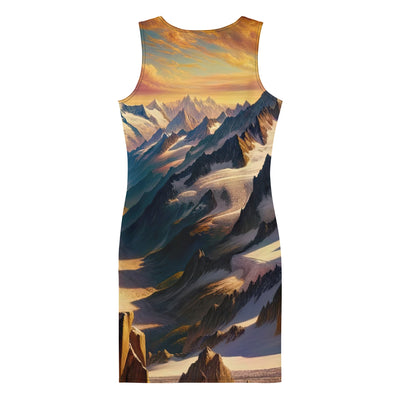 Ölgemälde eines Wanderers auf einem Hügel mit Panoramablick auf schneebedeckte Alpen und goldenen Himmel - Langes Damen Kleid (All-Over Print) wandern xxx yyy zzz