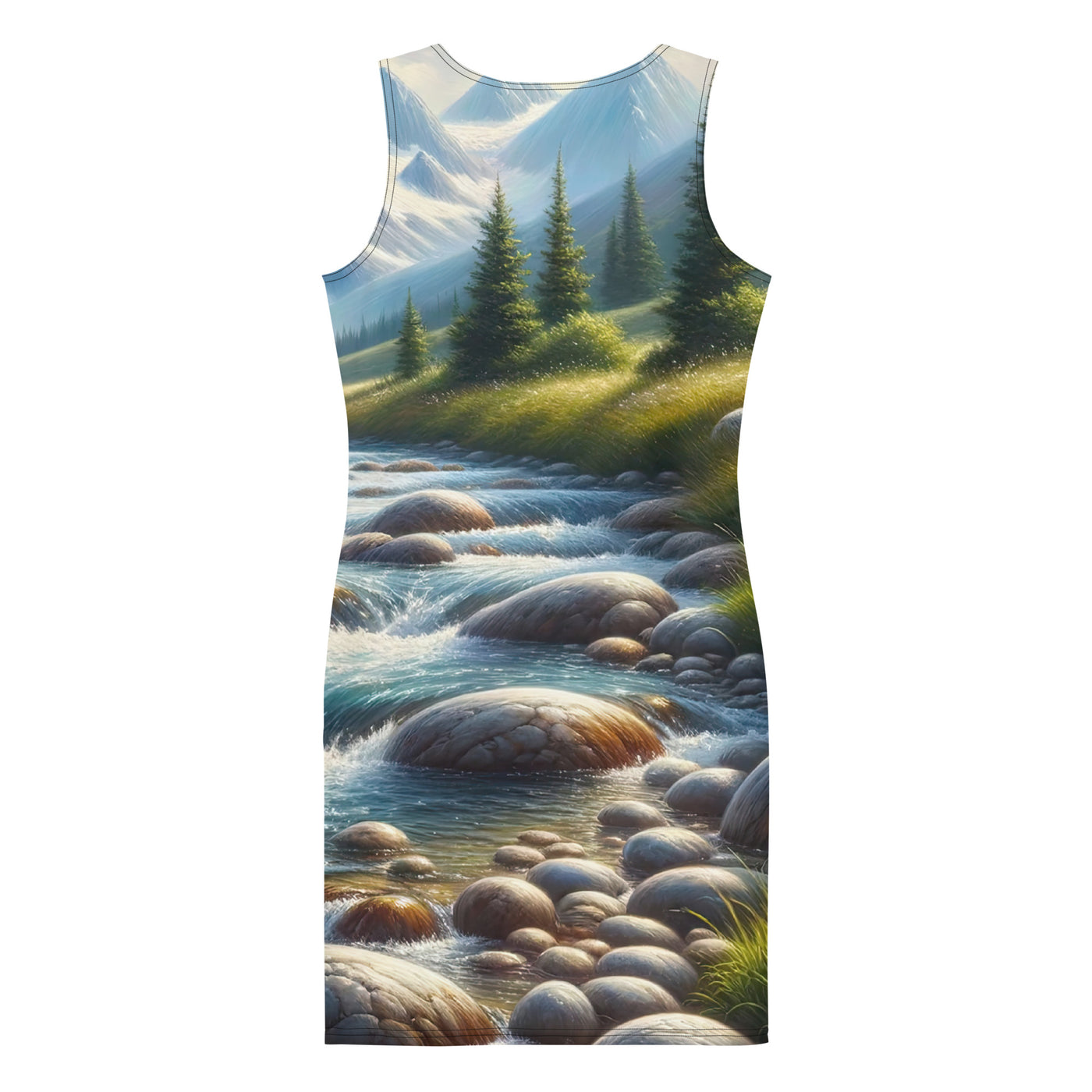 Ölgemälde eines Gebirgsbachs durch felsige Landschaft - Langes Damen Kleid (All-Over Print) berge xxx yyy zzz