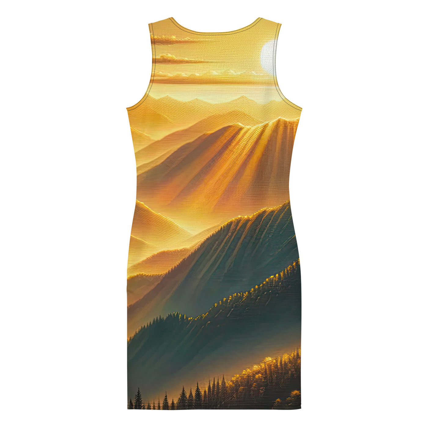 Ölgemälde der Berge in der goldenen Stunde, Sonnenuntergang über warmer Landschaft - Langes Damen Kleid (All-Over Print) berge xxx yyy zzz