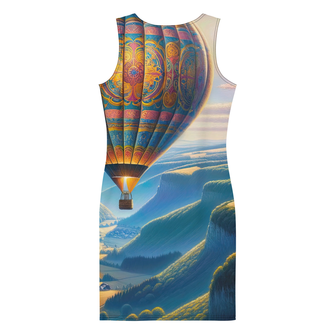 Ölgemälde einer ruhigen Szene mit verziertem Heißluftballon - Langes Damen Kleid (All-Over Print) berge xxx yyy zzz