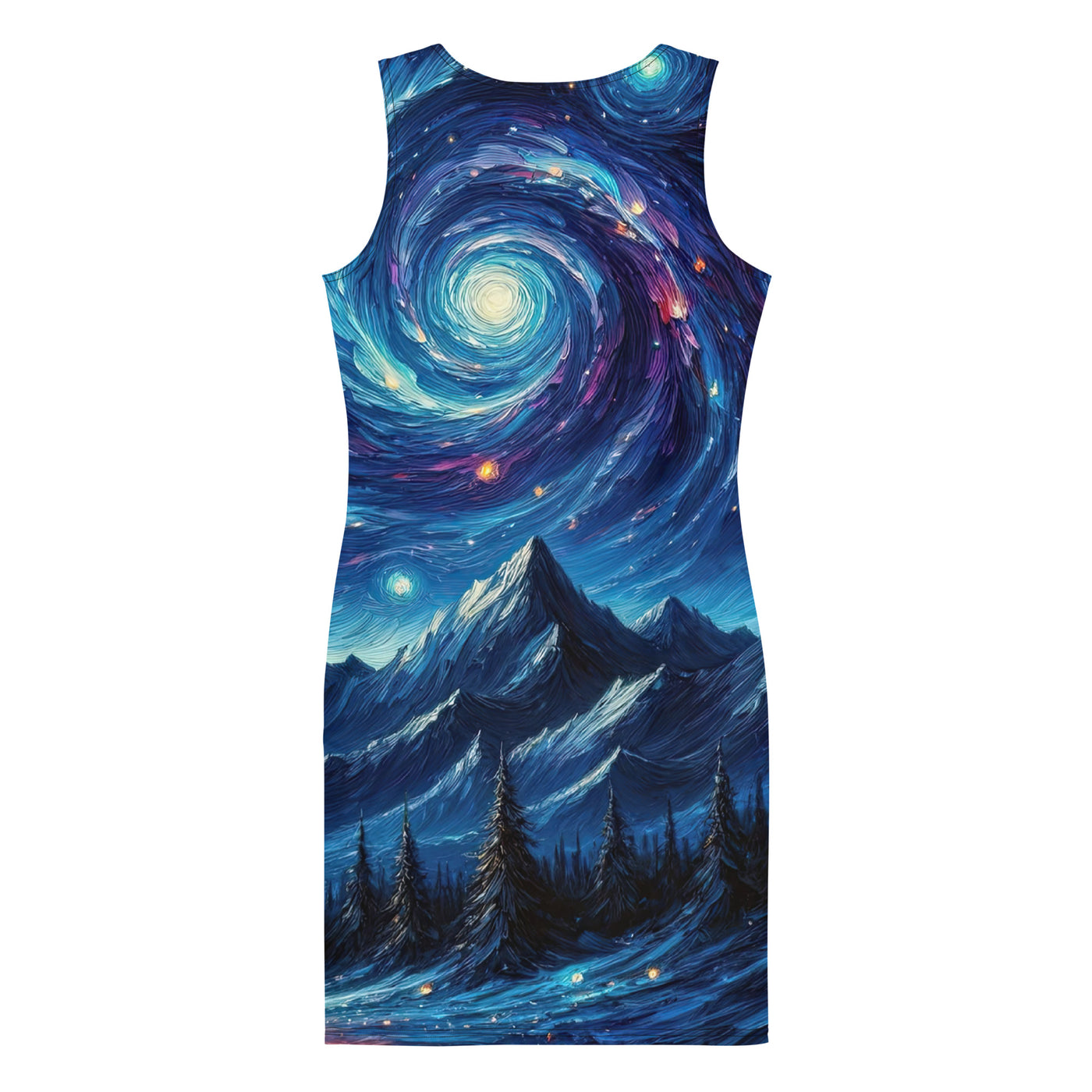 Sternennacht über den Alpen inspiriertes Ölgemälde, mystischer Nachthimmel in Blau - Langes Damen Kleid (All-Over Print) camping xxx yyy zzz