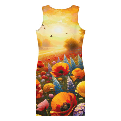 Ölgemälde eines Blumenfeldes im Sonnenuntergang, leuchtende Farbpalette - Langes Damen Kleid (All-Over Print) camping xxx yyy zzz