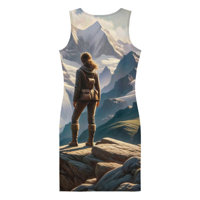 Ölgemälde der Alpengipfel mit Schweizer Abenteurerin auf Felsvorsprung - Langes Damen Kleid (All-Over Print) wandern xxx yyy zzz